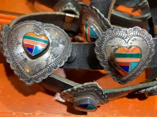 Vintage Fine Inlay Turquoise Sterling Silver Navajo Heart Belt & Buckle Signed D