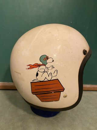 Vtg Bell? Motorcycle Helmet Snell Memorial Foundation Painted Snoopy Red Baron