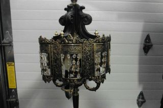 Vintage Chandelier Brass Wood Ceiling Lamp Hanging Gothic Victorian Plug 32x14