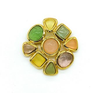Vintage Joan Rivers Multi - Color Frosted Lucite Gripoix Gold Tone Pin Brooch