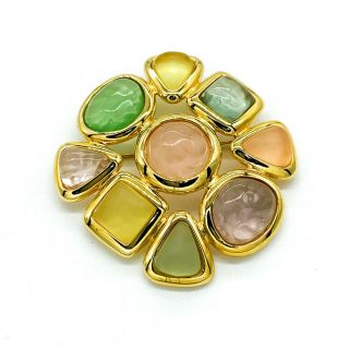 Vintage Joan Rivers Multi - Color Frosted Lucite Gripoix Gold Tone Pin Brooch 2