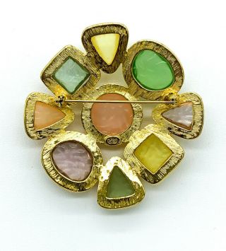 Vintage Joan Rivers Multi - Color Frosted Lucite Gripoix Gold Tone Pin Brooch 3