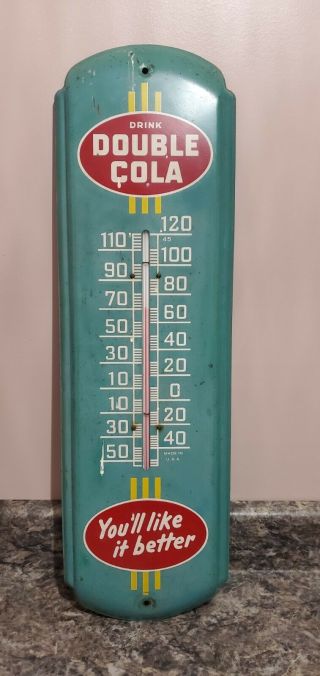 Vintage Double Cola Soda Thermometer Sign Large 27 "