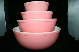 4 Vintage Pyrex Pink Mixing Bowls Complete Set 401 402 403 404 Cond.