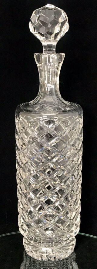 Rare Vintage Tall Cut Crystal Whiskey Decanter Diamond Cut Pattern 15”