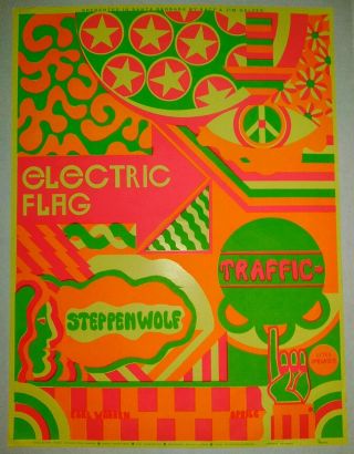 Vintage 1968 Electric Flag Traffic (aor 3.  43) First Printing Concert Poster Nm
