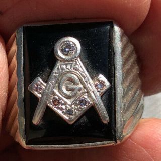 Vintage 14k White Gold Masonic Ring 14k Gold 10.  86 Grams 2