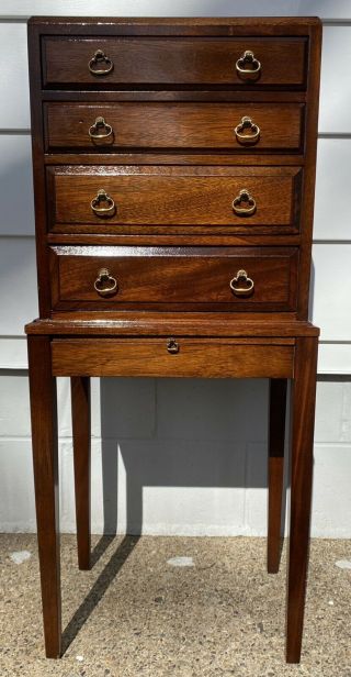 Vintage 4 Drawer Mahogany Standing Silverware Chest With Pullout Tray