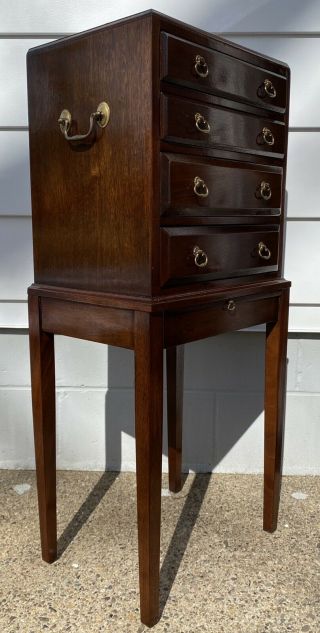 Vintage 4 Drawer Mahogany Standing Silverware Chest With Pullout Tray 2