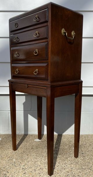 Vintage 4 Drawer Mahogany Standing Silverware Chest With Pullout Tray 6