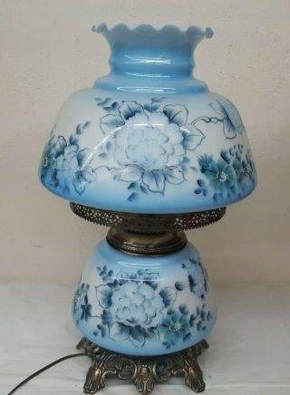 Big Vintage Accurate Cast Sky Blue 3 Way Hurricane Lamp Gone With The Wind Lamp