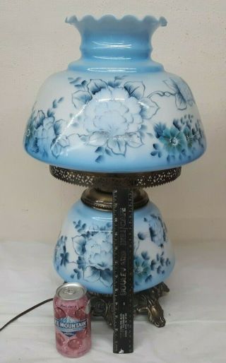 BIG Vintage ACCURATE CAST Sky Blue 3 Way Hurricane Lamp Gone With The Wind Lamp 2