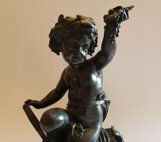Antique Old Vintage Heavy Bronze Cupid Sculpture 2