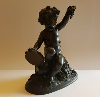 Antique Old Vintage Heavy Bronze Cupid Sculpture 4