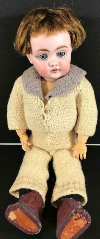 Antique German Doll With Porcelain Head & Composite Body - Knit Outfit - 13.  5 "
