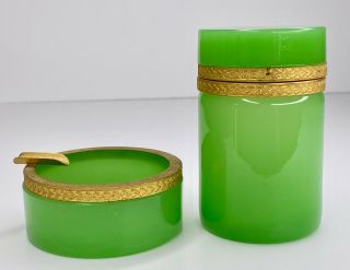 Murano Vintage Mid - Century Jadeite Green Opaline Cigarette Holder & Ashtray Set