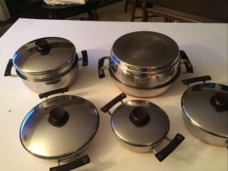 Vintage Presto Pride 1950 ' s Set of 18 - 8 Stainless Steel Copper Bottom Cookware 2