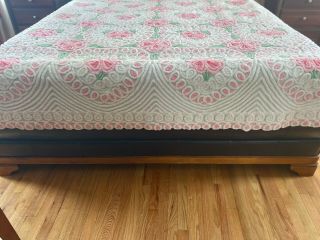 Fabulous vintage pink floral chenille king - size bedspread bed cover heart detail 3