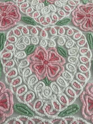 Fabulous vintage pink floral chenille king - size bedspread bed cover heart detail 6