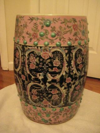 Vintage Colorful Chinese Porcelain Garden Seat In 19 Inch Tall