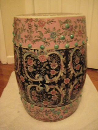 Vintage Colorful Chinese Porcelain Garden Seat in 19 Inch Tall 3