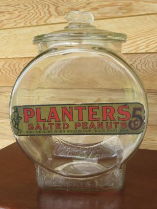 Vtg 1917 Planters Peanuts Store Counter Jar & Lid Cookie Jar Xl 5 Cent Bag Lunch
