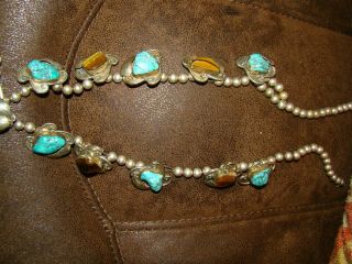 Native Amer.  Indian Squash Blossom Necklace T/Eye Turquoise Zuni Navajo Vintage? 5
