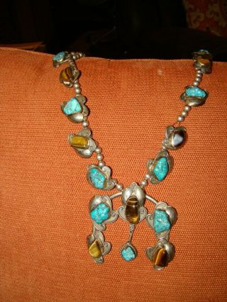 Native Amer.  Indian Squash Blossom Necklace T/Eye Turquoise Zuni Navajo Vintage? 6