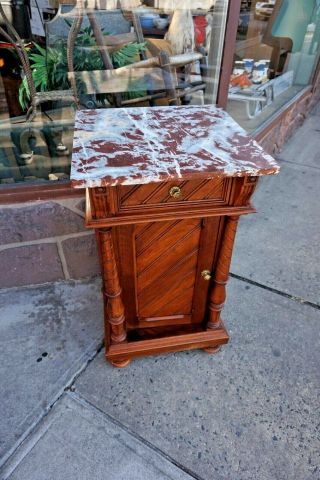 Vintage European Accent Table Marble Top With Spiral Columns