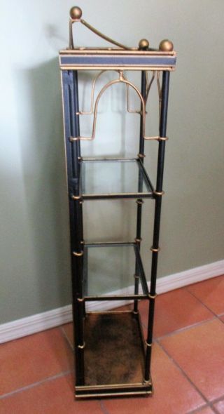 Vintage Hollywood Regency Black and Gold Metal and Glass Etagere Shelf Cabinet 5