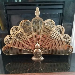 Rare Vintage Decorative Crafts Inc Brass Pineapple Peacock Fireplace Folding.