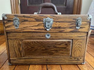 Vintage Oak Union Steel Chest Machinist 7 Drawer Wooden Tool Box
