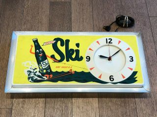 Rare Vintage C.  1960 Ski Soda Pop Gas Oil 26 " Lighted Metal Clock Sign