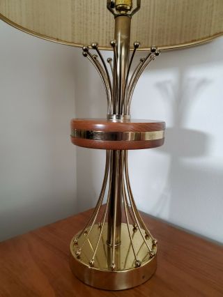 Vtg.  Mid Century Modern Brass & Wood Starburst Atomic Table Lamp