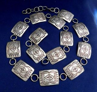 Navajo Am Sterling Stamped Domed 13 Conchos Vintage Rug Pattern Belt $1.  10 /gram
