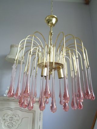 Gorgeous Large Vintage Waterfall Chandelier Pale Pink Murano Glass Drops
