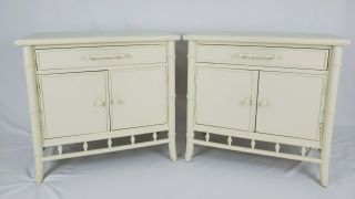 Vintage Faux Bamboo End Table Cabinet Pair Palm Beach Regency Century Furniture