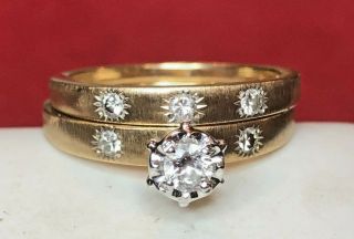 Vintage Estate 14k White Gold Diamond Engagement Ring With Band Etoile Star