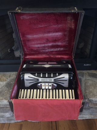 Vintage Black Melodiana Accordion With Case Made In Italy