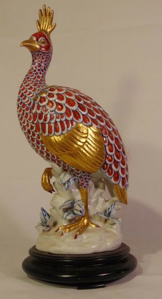 Large Vintage Italian Capodimonte Porcelain Bird Pheasant Gold Statute Figurine