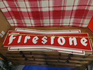 Vintage Firestone Porcelain 48 " ×16 " Two Sided Gas Station Sign Rare