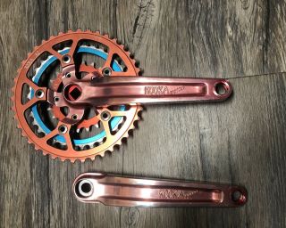 Kooka Forged Vintage Mountain Bike Cranks,  175mm,  Triple,  42/33/22,  Raspberry