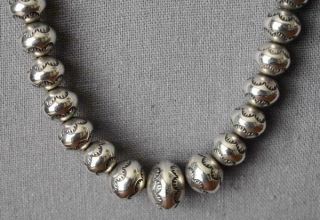 Old Pawn Vintage Sterling Silver Navajo Pearl Tribal Graduated Bead Necklace 26 "