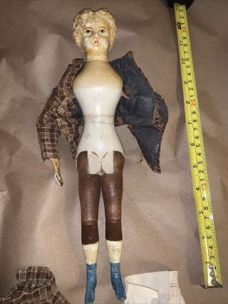 Vintage Minerva German Wooden Doll 11 1/2” To 12” Tall.  Vintage Clothes 4