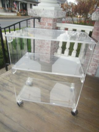 Vintage Lucite 3 Tier End Stand Table Cart Casters Plexicraft,  Nyc
