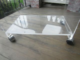 Vintage Lucite 3 tier End stand Table Cart casters Plexicraft,  NYC 3
