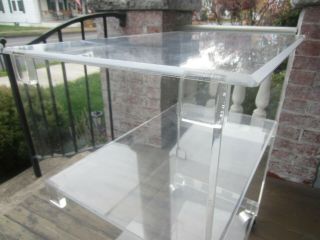 Vintage Lucite 3 tier End stand Table Cart casters Plexicraft,  NYC 5