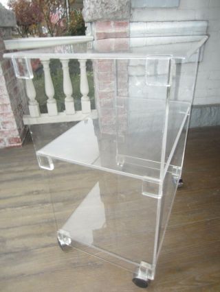 Vintage Lucite 3 tier End stand Table Cart casters Plexicraft,  NYC 6
