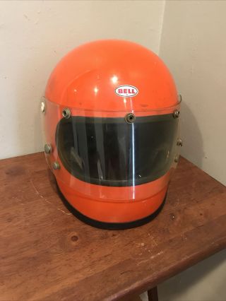 Vintage 1968 Bell Star Toptex Orange Full Face Racing Motorcycle Helmet