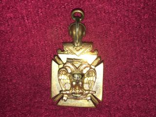 Vintage 14K Gold Masonic Double Eagle 32 Degree Knights Templar Trifold Fob 2
